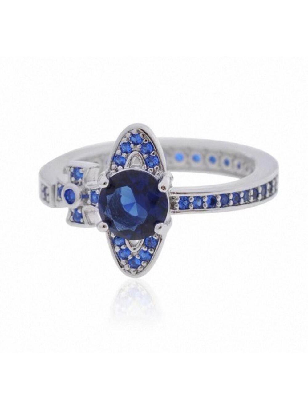 Vivienne Westwood Adjustable Freesize Open-end Blue Ring Saturn Diamond Size 6